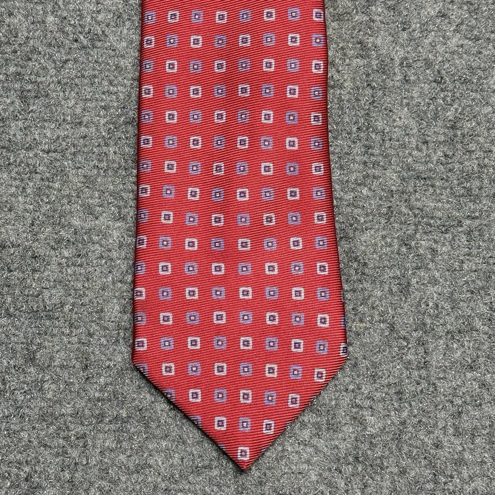 Paul Stuart Tie Red Geometric Necktie 100% Silk Made In England 59"
